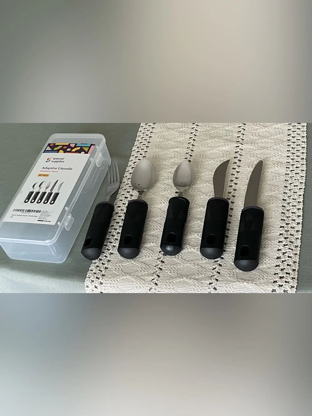 Adaptive Utensils Stainless Steel set of 14- 5 spoons, 5 forks, 4 knives